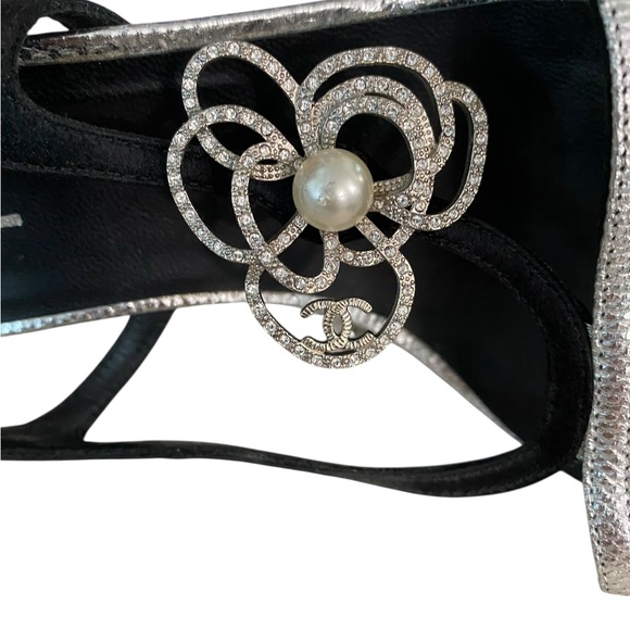 CHANEL Black and Silver Strappy Heels - Picture 8 of 11